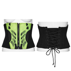WS-704YDF Neon Green Cyber Punk Corset with Lace-Up Back