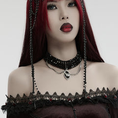 WS-710LHF Gothic Black Beaded Choker with Bat Pendant Punk Accessories?-??Punk Rave Clothing