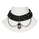 WS-710LHF Gothic Black Beaded Choker with Bat Pendant Punk Accessories?-??Punk Rave Clothing