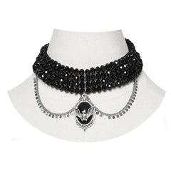 WS-710LHF Gothic Black Beaded Choker with Bat Pendant Punk Accessories?-??Punk Rave Clothing