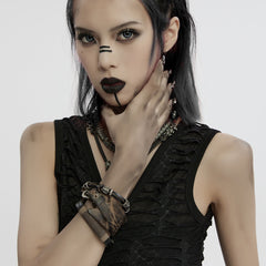 WS-714SSF Edgy Leather Layered Punk Bracelet Set with Metal Accents?-??Punk Rave Clothing