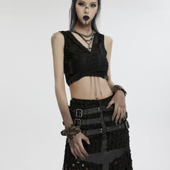 WS-714SSF Edgy Leather Layered Punk Bracelet Set with Metal Accents?-??Punk Rave Clothing