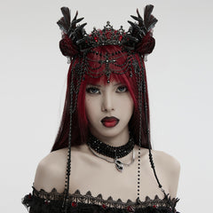 WS-715FSF Gothic Regal Rose Crown with Black Beaded Chains?-??Punk Rave Clothing