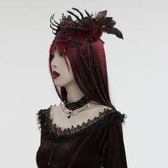 WS-715FSF Gothic Regal Rose Crown with Black Beaded Chains?-??Punk Rave Clothing