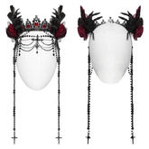 WS-715FSF Gothic Regal Rose Crown with Black Beaded Chains?-??Punk Rave Clothing