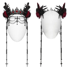 WS-715FSF Gothic Regal Rose Crown with Black Beaded Chains?-??Punk Rave Clothing