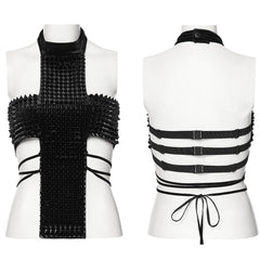 WS-716OTF Edgy Gothic Halter Vest with Cross Studded Design?-??Punk Rave Clothing