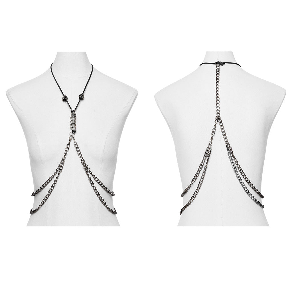 WS-717LHF Gothic Layered Chain Halter Punk Body Harness Necklace?-??Punk Rave Clothing