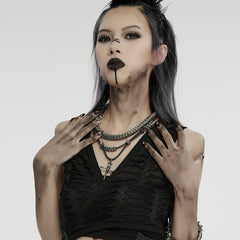 WS-718LHF Edgy Punk Spine Cross Layered Necklace Set?-??Punk Rave Clothing