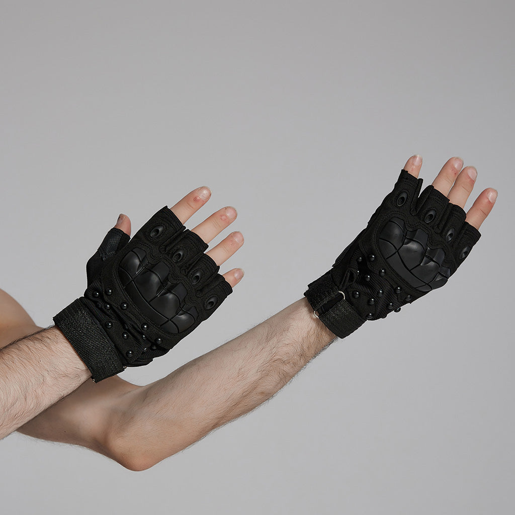 WS-722SSM Tactical Studded Punk Gloves with Reinforced Knuckle Armor?-??Punk Rave Clothing