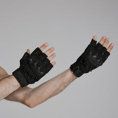 WS-722SSM Tactical Studded Punk Gloves with Reinforced Knuckle Armor?-??Punk Rave Clothing