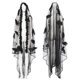 WS-731FSF Gothic Feathered Elegance Sheer Long Black Veil Dress?-??Punk Rave Clothing