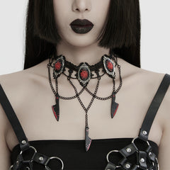 WS-733LHF Gothic Red Rose Blade Choker Gothic Accessories Necklace?-??Punk Rave Clothing