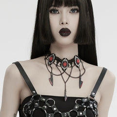 WS-733LHF Gothic Red Rose Blade Choker Gothic Accessories Necklace?-??Punk Rave Clothing