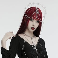 WS-734FSF Celestial Gothic Star Moon Headpiece with Drape Chains?-??Punk Rave Clothing