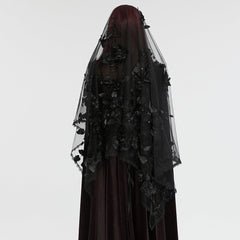 WS-735FSF Gothic Floral Veil Mysterious Black Lace Flower Embellishments?-??Punk Rave Clothing
