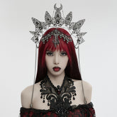 WS-737FSF Skull Chain Gothic Crown Headpiece Silver Crescent Moon Design?-??Punk Rave Clothing