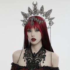 WS-737FSF Skull Chain Gothic Crown Headpiece Silver Crescent Moon Design?-??Punk Rave Clothing