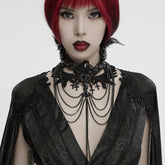 WS-738LHF Gothic Winged Cross Layered Necklace with Feather Details?-??Punk Rave Clothing