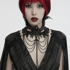 WS-738LHF Gothic Winged Cross Layered Necklace with Feather Details?-??Punk Rave Clothing