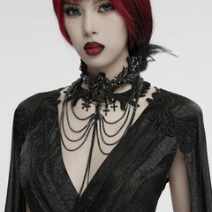 WS-738LHF Gothic Winged Cross Layered Necklace with Feather Details?-??Punk Rave Clothing