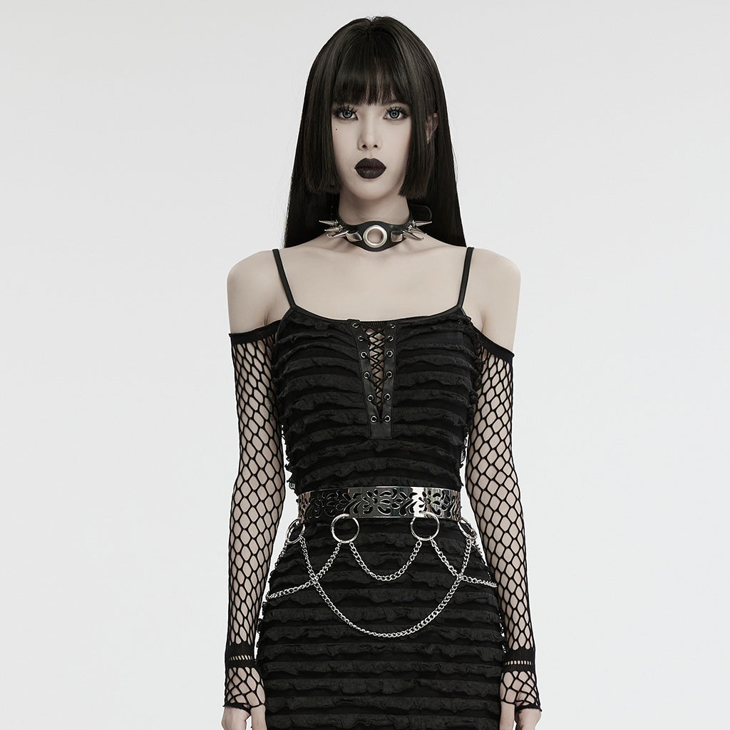 WS-743YDF Gothic Floral Metal Belt with Chains silver Punk Accessories?-??Punk Rave Clothing