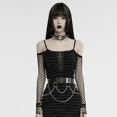 WS-743YDF Gothic Floral Metal Belt with Chains silver Punk Accessories?-??Punk Rave Clothing