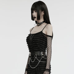 WS-743YDF Gothic Floral Metal Belt with Chains silver Punk Accessories?-??Punk Rave Clothing