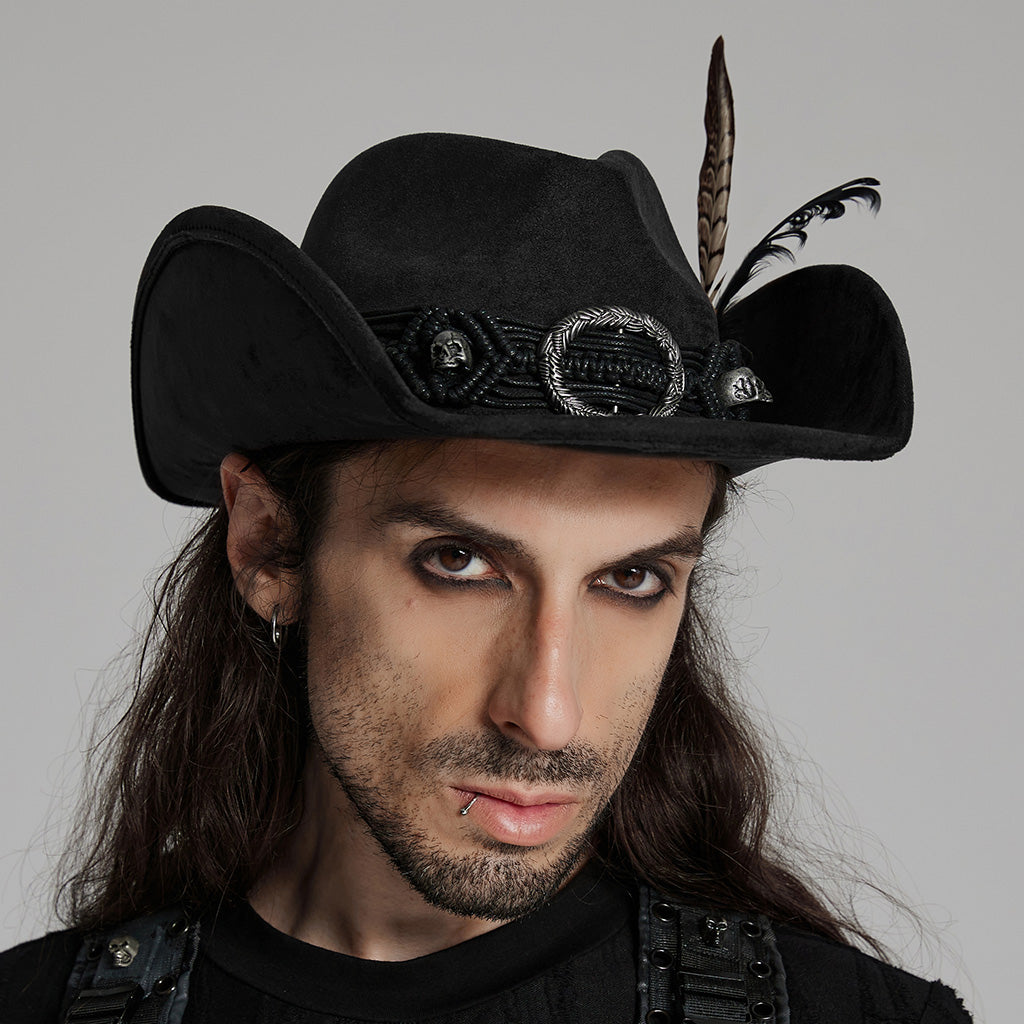WS-746MZM Suede Cowboy Hat with Feathers Punk Accessories Edition?-??Punk Rave Clothing