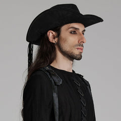 WS-746MZM Suede Cowboy Hat with Feathers Punk Accessories Edition?-??Punk Rave Clothing