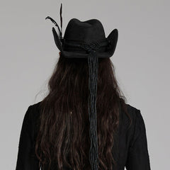 WS-746MZM Suede Cowboy Hat with Feathers Punk Accessories Edition?-??Punk Rave Clothing