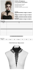 WS-773LHF Gothic Accessories Lace Choker Black Fringe Dramatic Necklace