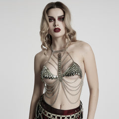 WS-777QTF Punk Accessories Metallic Chain Bra Top Festival Wear