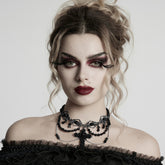 WS-781LHF Gothic Accessories Black Beaded Choker Necklace with Cross Pendant