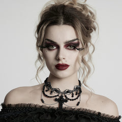 WS-781LHF Gothic Accessories Black Beaded Choker Necklace with Cross Pendant