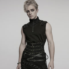 WS-782YDM Vegan Leather Punk Corset Lace Up Studded Waist Cincher
