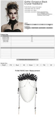WS-784FSF Gothic Accessories: Elegant Black Crown with Chains and Jewel Headpiece Gothic Accessories Black Beaded Crown with Dramatic Choker Set