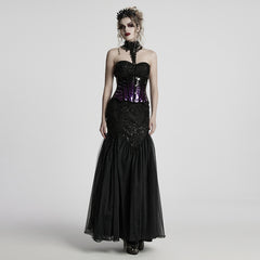 WS-784FSF Gothic Accessories: Elegant Black Crown with Chains and Jewel Headpiece Gothic Accessories Black Beaded Crown with Dramatic Choker Set