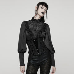 WS-790YDF Gothic Corset Black Floral Lace Up Waist Cincher