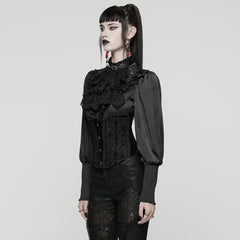 WS-790YDF Gothic Corset Black Floral Lace Up Waist Cincher