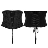 WS-790YDF Gothic Corset Black Floral Lace Up Waist Cincher