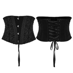 WS-790YDF Gothic Corset Black Floral Lace Up Waist Cincher