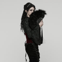 WS-812QTF Gothic Accessories Black Feather Fan with Elegant Tassel Design