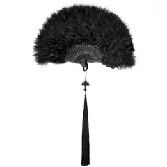 WS-812QTF Gothic Accessories Black Feather Fan with Elegant Tassel Design