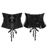 WS-815YDF Gothic Corset Black Lace-Up Patent Leather Waist Cincher