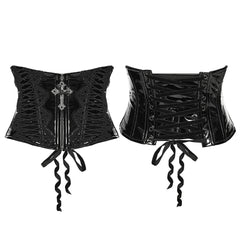 WS-815YDF Gothic Corset Black Lace-Up Patent Leather Waist Cincher