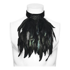 WS-835LHM Gothic Accessories Feather Collar Statement Necklace Black Choker