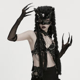 WS-842SSF Gothic Accessories Fur Hooded Mask with Chains Claw Gloves Set