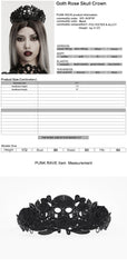 WS-843FSF Gothic Accessories Skull Crown Black Rose Lace Headpiece