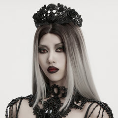 WS-843FSF Gothic Accessories Skull Crown Black Rose Lace Headpiece